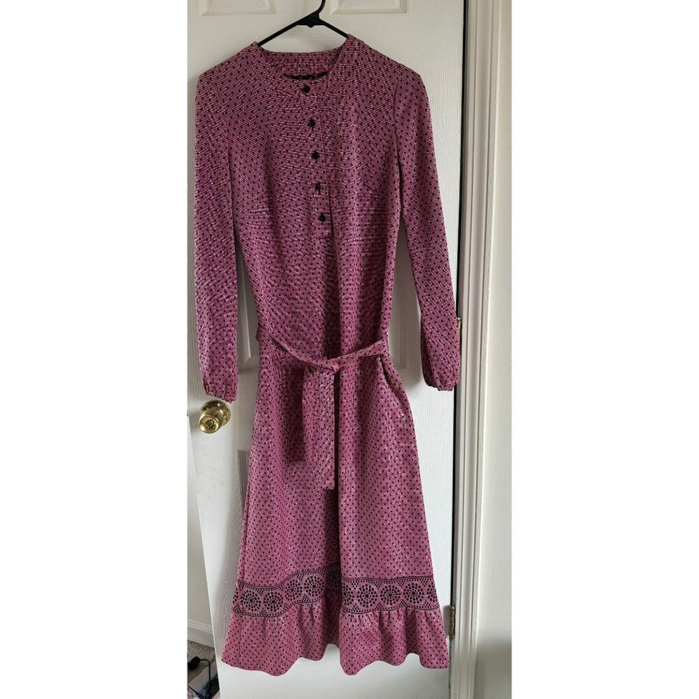 Vtg Pink Black Polka Dot Silver Metallic Maxi Dress with Belt by Lapidus Sweden